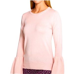 Baby Pink Women Sweater with Bell Frill Sleeves